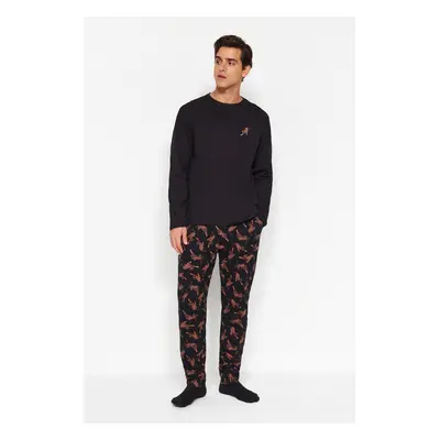 Trendyol Black Regular Fit Printed Knitted Pajama Set