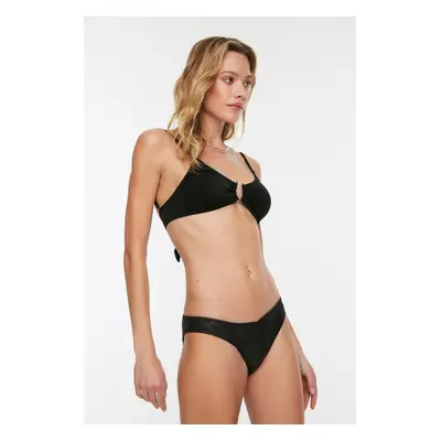 Trendyol Black V-Cut fényes szövet Bikini alsó