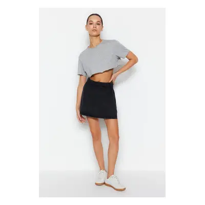 Trendyol Black Slit High Waist Denim Shorts Skirt