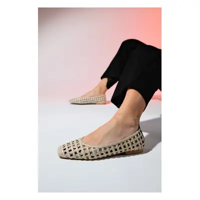 LuviShoes ARCOLA Beige Knitted Patterned Women's Flat Shoes