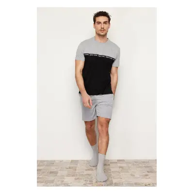 Trendyol Black Gray Color Blocked Regular Fit Knitted Shorts Pajama Set with Elastic Waist