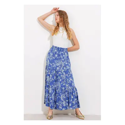 Bigdart Women's Indigo Patterned Long Viscose Skirt