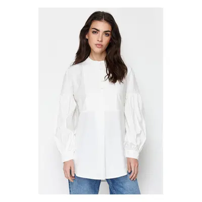 Trendyol Ecru Comfort Fit Cotton Woven Tunic Shirt