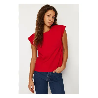 Trendyol Red Rib Detail Moon Sleeve Basic Knitted T-Shirt