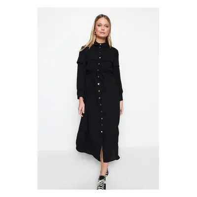 Trendyol Black Woven Waist with a Shirring Belt Wear and Go Cape & Abaya