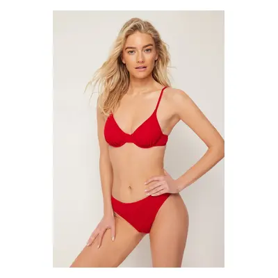 Trendyol Red Textured Regular Bikini Bottom