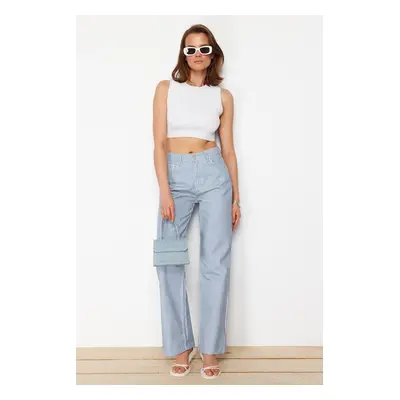 Trendyol Blue Striped High Waist Extra Wide Leg Palazzo Jeans