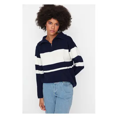 Trendyol Navy Wide Fit Basic Color Block kötöttáru pulóver