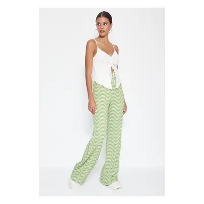 Trendyol Green Wrinkled Wide Leg/Relaxed Cut High Waist Knitted Trousers