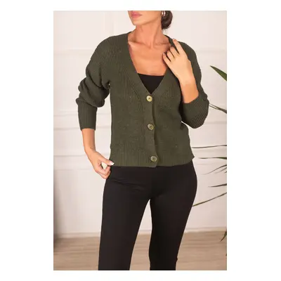 armonika Women's Khaki Thessaloniki Knitted Buttoned Cardigan