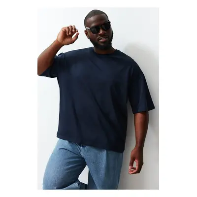 Trendyol Plus Size Navy Blue Oversize/Wide Cut 100% T-Shirt