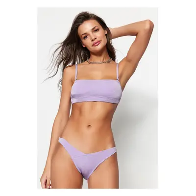 Trendyol Lilac V vágott ezüstös magas szárú bikini alsó