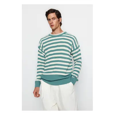 Trendyol Mint Oversize Fit Wide Fit Crew Neck Striped Knitwear Sweater