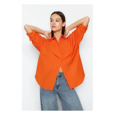 Trendyol Orange Cotton Oversize Wide Fit Woven Shirt