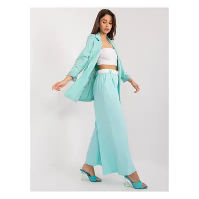 Mint fabric trousers with elastic waistband