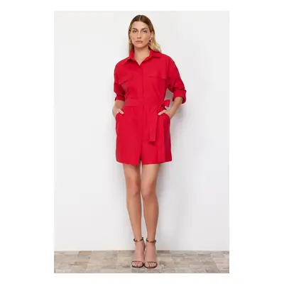 Trendyol Red Belted Pocket Mini Woven Shirt Dress