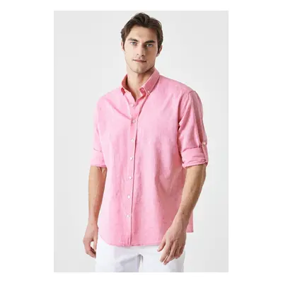 AC&Co / Altınyıldız Classics Men's Fuchsia Linen Comfort Fit Relaxed Cut Button Collar Casual Sh