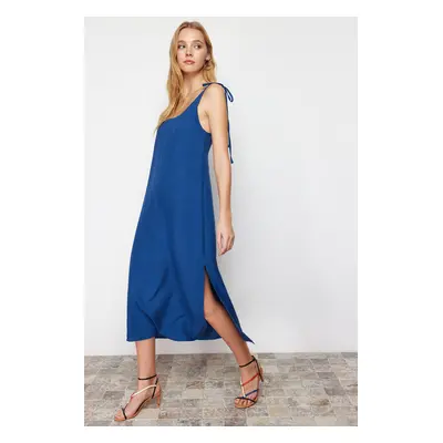 Trendyol Indigo Straight Cut Slit Strappy Maxi Woven Dress