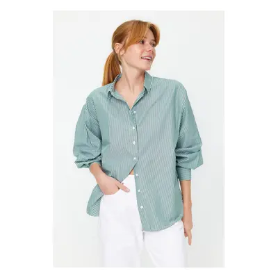 Trendyol Green Basic Striped Oversize Wide Fit Woven Shirt