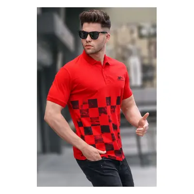 Madmext Red Patterned Men's Polo Neck T-Shirt