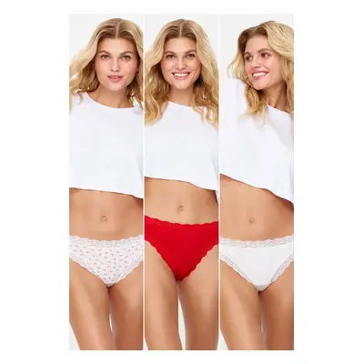 Trendyol 3-Pack Multi Color Cotton Lace Detailed Thong Knitted Briefs