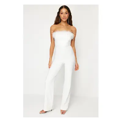 Trendyol Bridal White Wide Leg Knitted Woven Jumpsuit