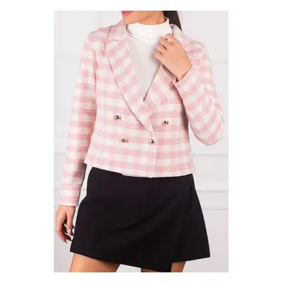 armonika Women's Powder Double Breasted Collar Tweed Crop Jacket