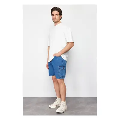 Trendyol Blue Regular Fit Cargo Pocket Denim Shorts