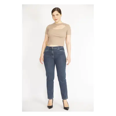 Şans Women's Plus Size Navy Blue Lycra Jeans With Front Pockets