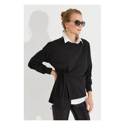 Cool & Sexy Women's Black Tied Sweatshirt Yi2493