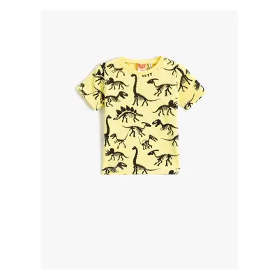 Koton Short Sleeve Crew Neck T-Shirt with a Dinosaur Print