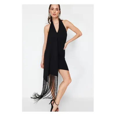 Trendyol Black Tassel Detailed Woven Short Elegant Evening Dress