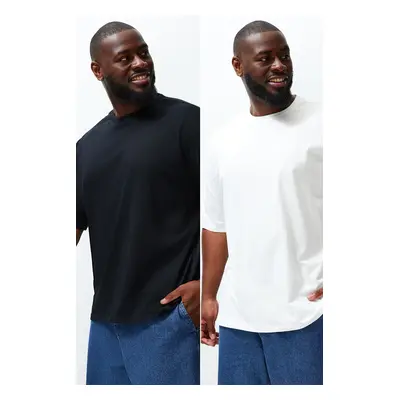 Trendyol Large Size Black-Ecru Oversize 2-Pack 100% T-Shirt