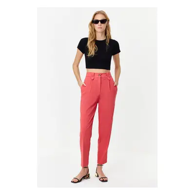 Trendyol Fuchsia Carrot High Waist Polyviscon Woven Trousers