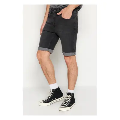 Trendyol Men's Casual Zippered Denim Anthracite Skinny Fit Destroyed Shorts & Bermuda