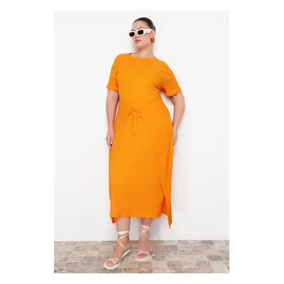 Trendyol Curve Orange Tie Detailed Midi Knitted Dress