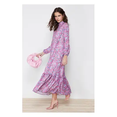 Trendyol Purple Floral Pattern Ruffle Detail Woven Dress