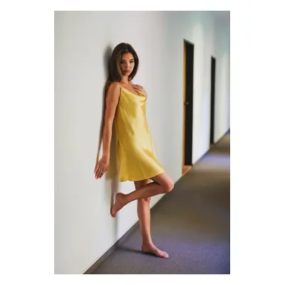 Trendyol Yellow Degaje Collar Back Detailed Rope Strap Satin Woven Nightdress