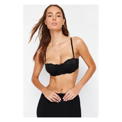 Trendyol Black Lace String Strap Push-Up Strapless Knitted Bra