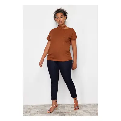 Trendyol Curve Brown Camisole Knitted Plus Size Blouse