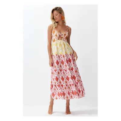 Trendyol Floral Patterned Maxi Woven Tie-Up Beach Dress