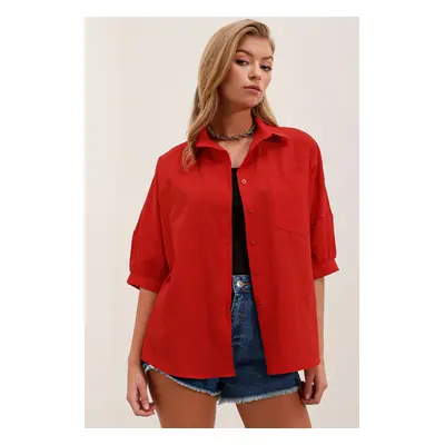 Bigdart Oversize Short Sleeve Basic Shirt - Red