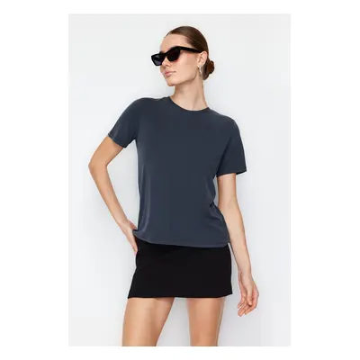 Trendyol Anthracite Premium Soft Textured Modal Basic Knitted T-Shirt