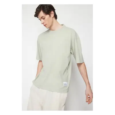 Trendyol Mint Oversize/Wide Cut Stitched Label Faded Effect 100% Cotton T-Shirt