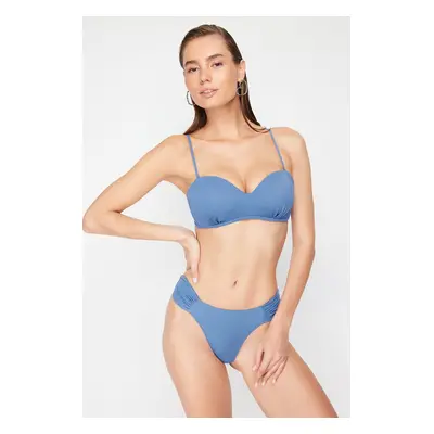 Trendyol Blue Gathered Brazilian Bikini Bottom