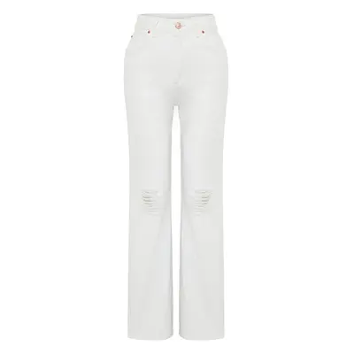 Trendyol White Ripped High Waist Wide Leg Jeans