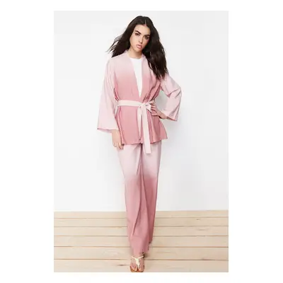 Trendyol Purple Linen Look Woven Kimono Trousers Top and Bottom Set