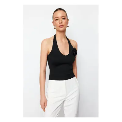 Trendyol Black Accessory Detail Crop Knitwear Blouse