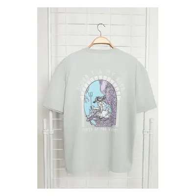 Trendyol Plus Size Grey Oversize/Wide Cut Art Printed 100% Cotton T-Shirt