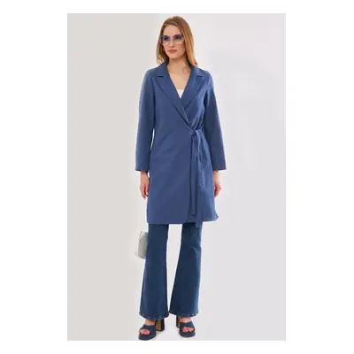 armonika Women's Dark Blue Tie Long Coat